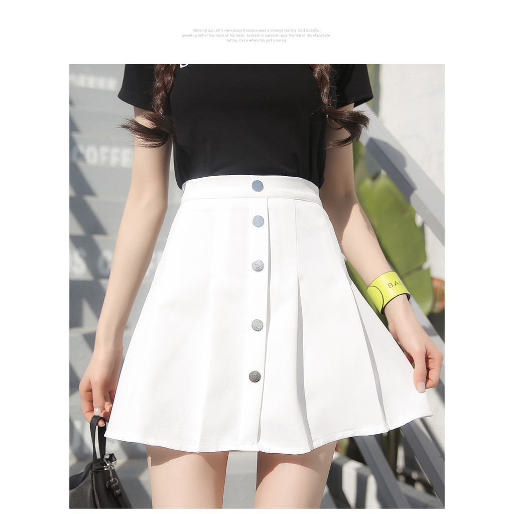 Chân váy xếp li lưng cao màu trơn thời trang | BigBuy360 - bigbuy360.vn