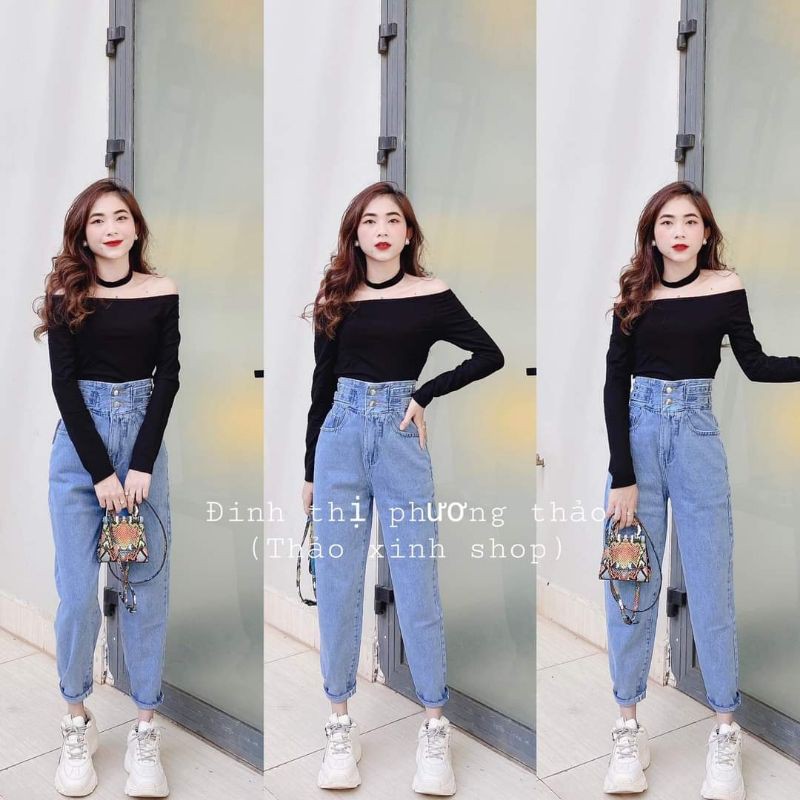 Quần jeans baggy lưng cao 3 cúc thảo xinh shop có bán tách set