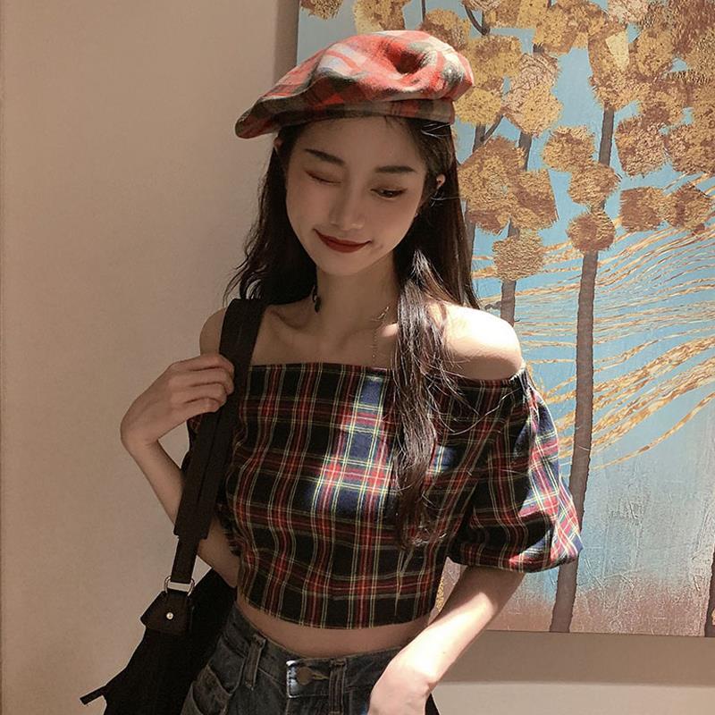 Áo Sơ Mi Kẻ Sọc Ca Rô Cổ Trái Tim Nhỏ Thiết Kế Cổ Điển Mùa Hè Thiết Kế Mới Dành Cho Nữ