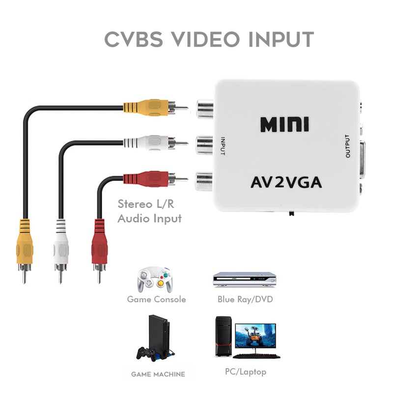 COD HD RCA AV to VGA Video Converter Conversor AV 2 VGA Video Converter O4VN