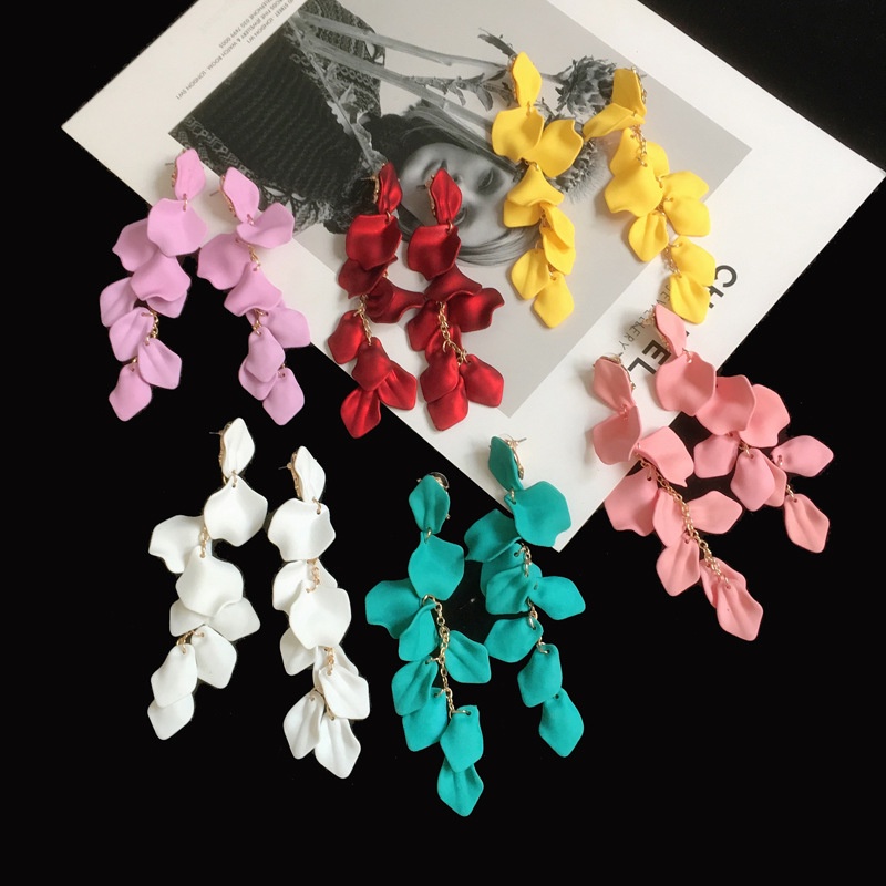 Bông Tai Dài Hình Cánh Hoa Hồng Bằng Acrylic Sang Trọng Cho Nữ