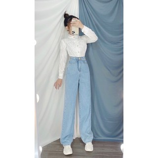 QUẦN JEANS SUÔNG BASIC MÀU XANH NHẠT VỪA