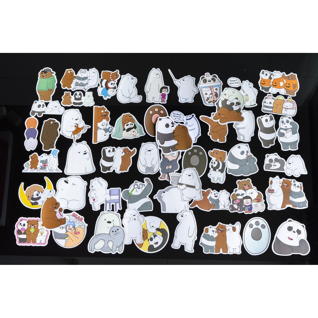 Bộ 10 20 50 sticker WE BARE BEARS cao cấp chống nước trang trí Vali Laptop Mũ Bảo Hiểm Xe Máy Xe Đạp Đàn Guitar Ukulele