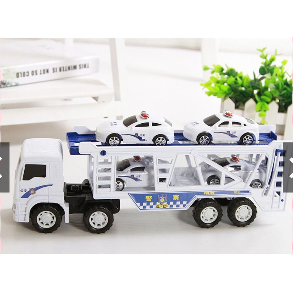 Đồ Chơi Xe Tải 2 Tầng Chở ô tô Cảnh Sát cho bé yêu