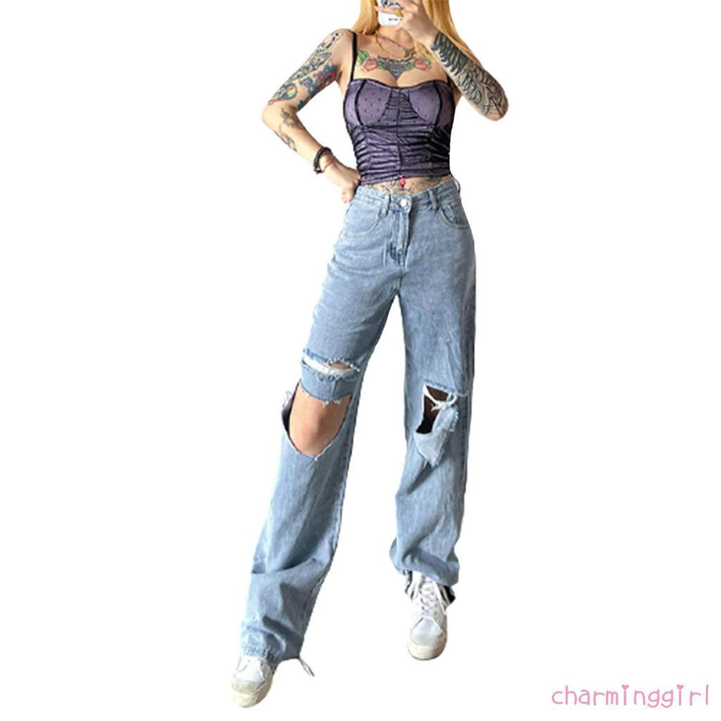 Quần Jeans Nữ Dài Lưng Cao Ống Rộng Thời Trang Hàn