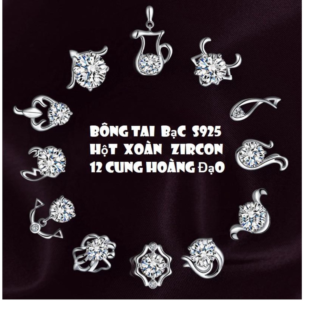 Bông Tai Bạc S925 Hột Xoàn Zircon 12 Cung Hoàng Đạo  BTBAC12