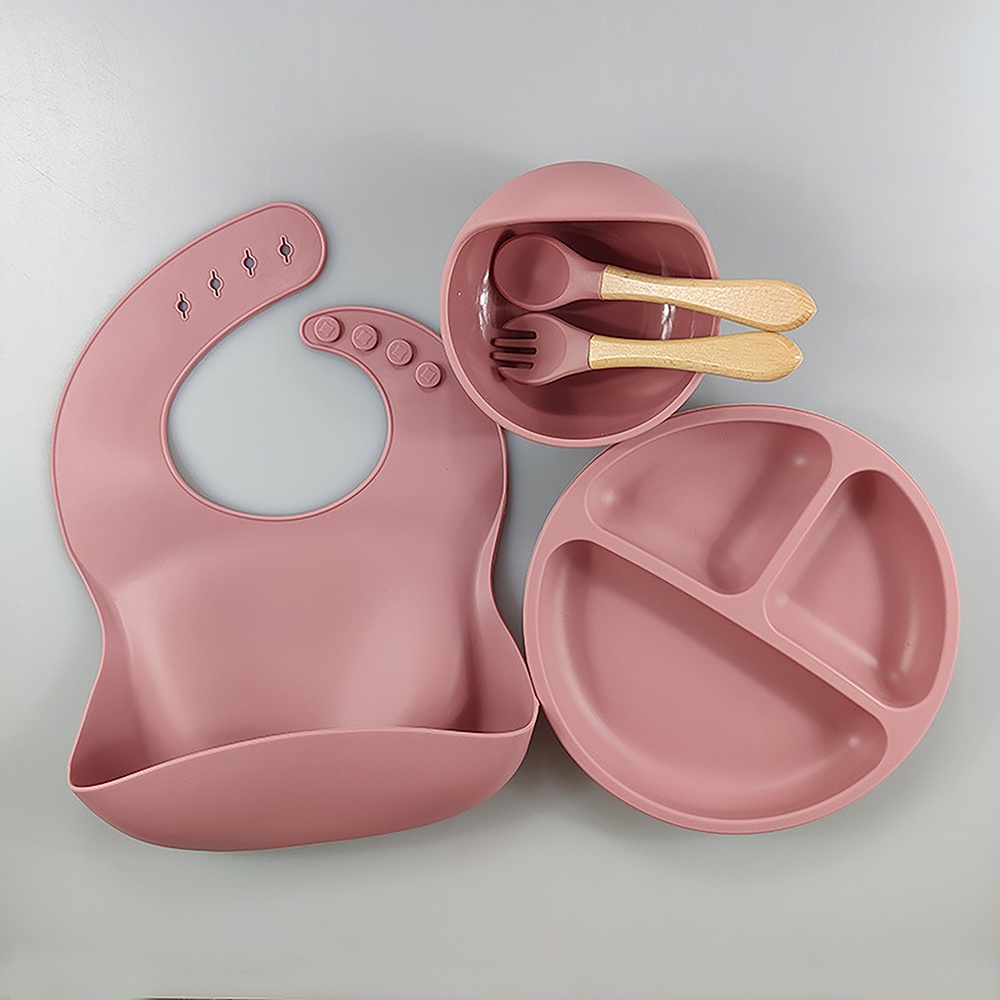 BEAR LEADER Bộ Tô / Muỗng / Nĩa Bằng Silicon Mềm Không BPA Có Giác Hút Hình Gấu Chống Trượt Cho Bé Tập Ăn