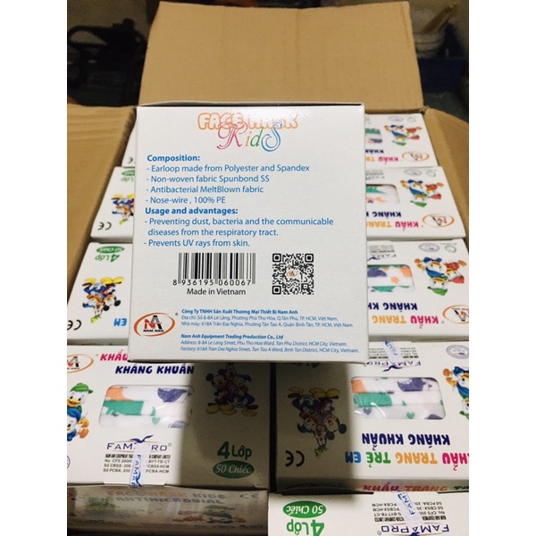 Hộp 50 cái khẩu trang y tế 4 lớp kháng khuẩn trẻ em Famapro Nam Anh hình khủng long | BigBuy360 - bigbuy360.vn