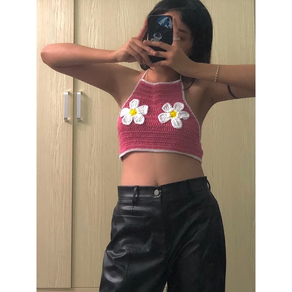 Áo yếm hoa len handmade