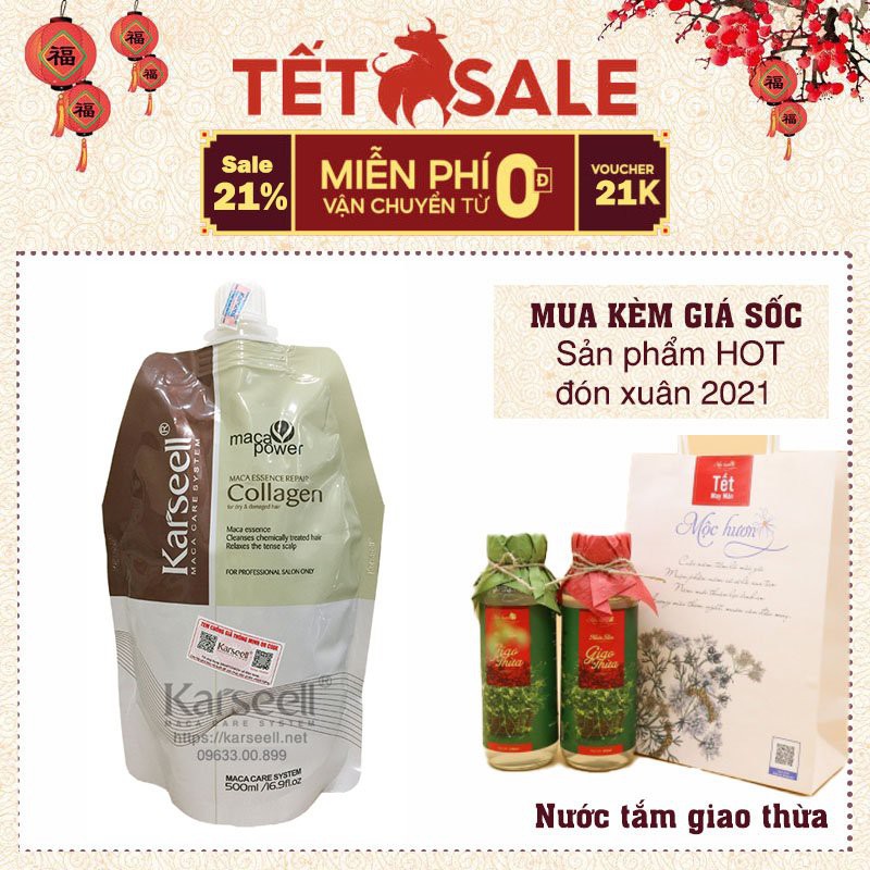 [TẶNG QUÀ] Ủ tóc collagen Karseell 500ml - siêu mượt phục hồi tóc hư tổn CHÍNH HÃNG 100% ( có tem cod chống giả)