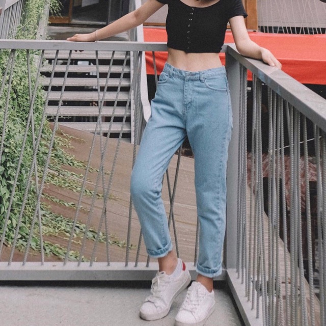 Quần Baggy BoyFriend - Quần Jeans Lưng Cao Trên Rốn Không Giãn