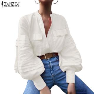 Áo Sơ Mi ZANZEA Cho Nữ Tay Phồng Chất Liệu Cotton Cao Cấp Thời Trang