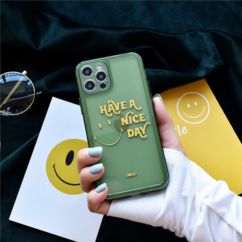 Simple Letter Smiley Case IPhone 7 8 Plus SE 2020 Couples Premium color Transparent Soft Cover IPhone 12 Pro Max 12Mini Trend Lens protection Casing IPhone 11 Pro Max X XR XS