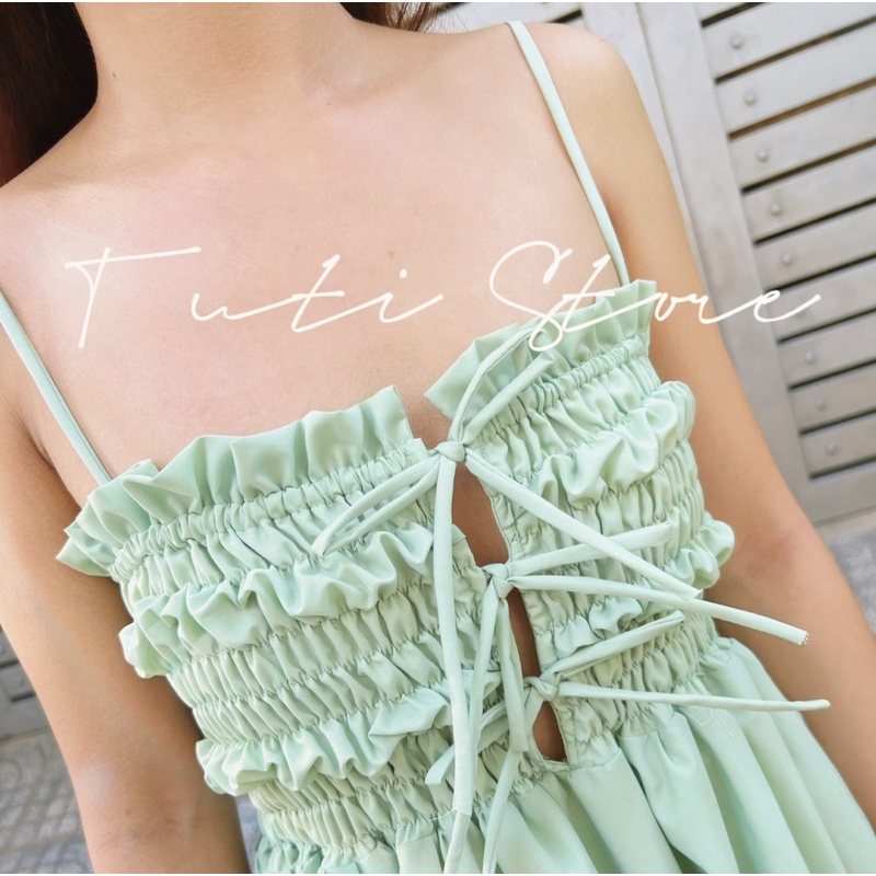 Đầm maxi nhún ngực DOLLY DRESS XANH BƠ đi biển Freesize cho nàng 45-60kg