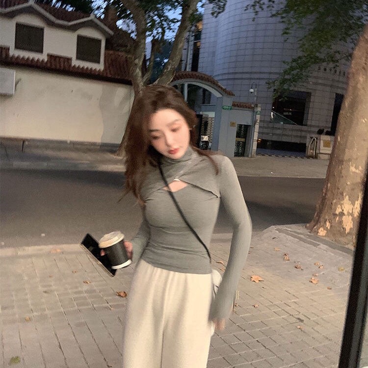 Áo thun tay dài màu sắc thời trang thu đông cho nữ 2021