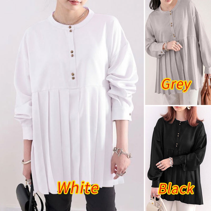 Áo kiểu Zanzea tay dài cổ tròn có nút cài phong cách Hàn Quốc trẻ trung dành cho nữ