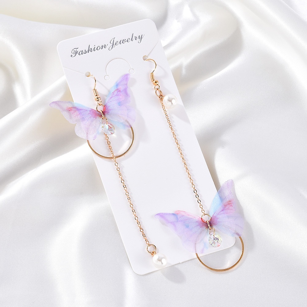 Bông Tai Dáng Dài Hình Cánh Bướm Không Đối Xứng Bằng Hợp Kim Thời Trang Cho Nữ