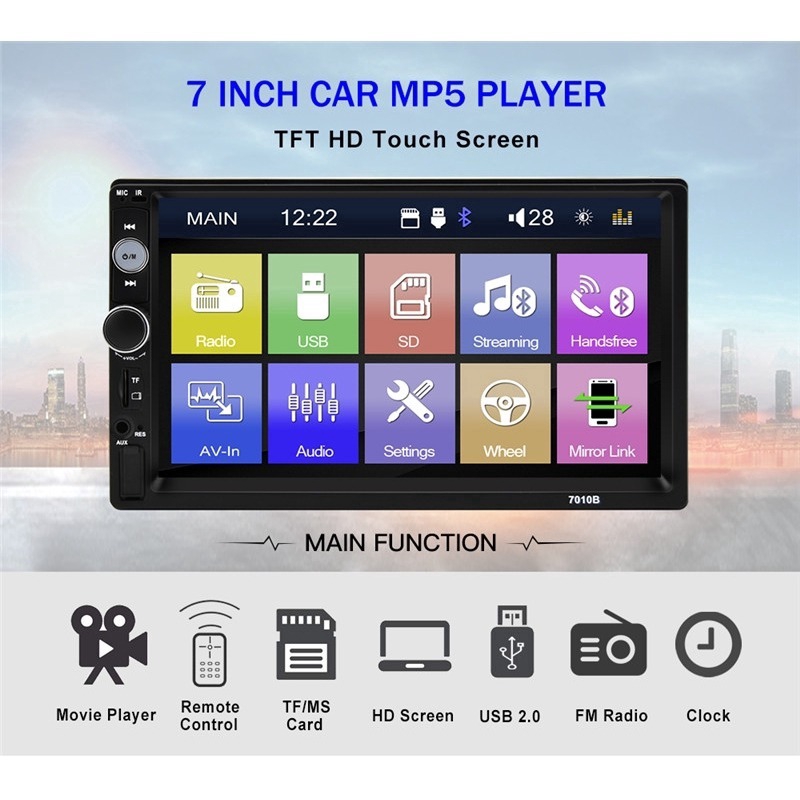 Thiết bị phát MP5 với màn hình cảm ứng 7010B 2 7 '' Inch HD 2 DIN Bluetooth hỗ trợ FM / USB / TF / và camera HD | BigBuy360 - bigbuy360.vn