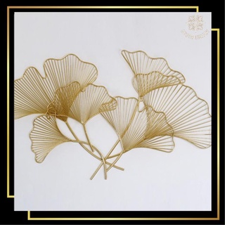 Decor phòng khách, ngủ, tranh sắt treo tường, tranh decor lá ginkgo Mã 2043