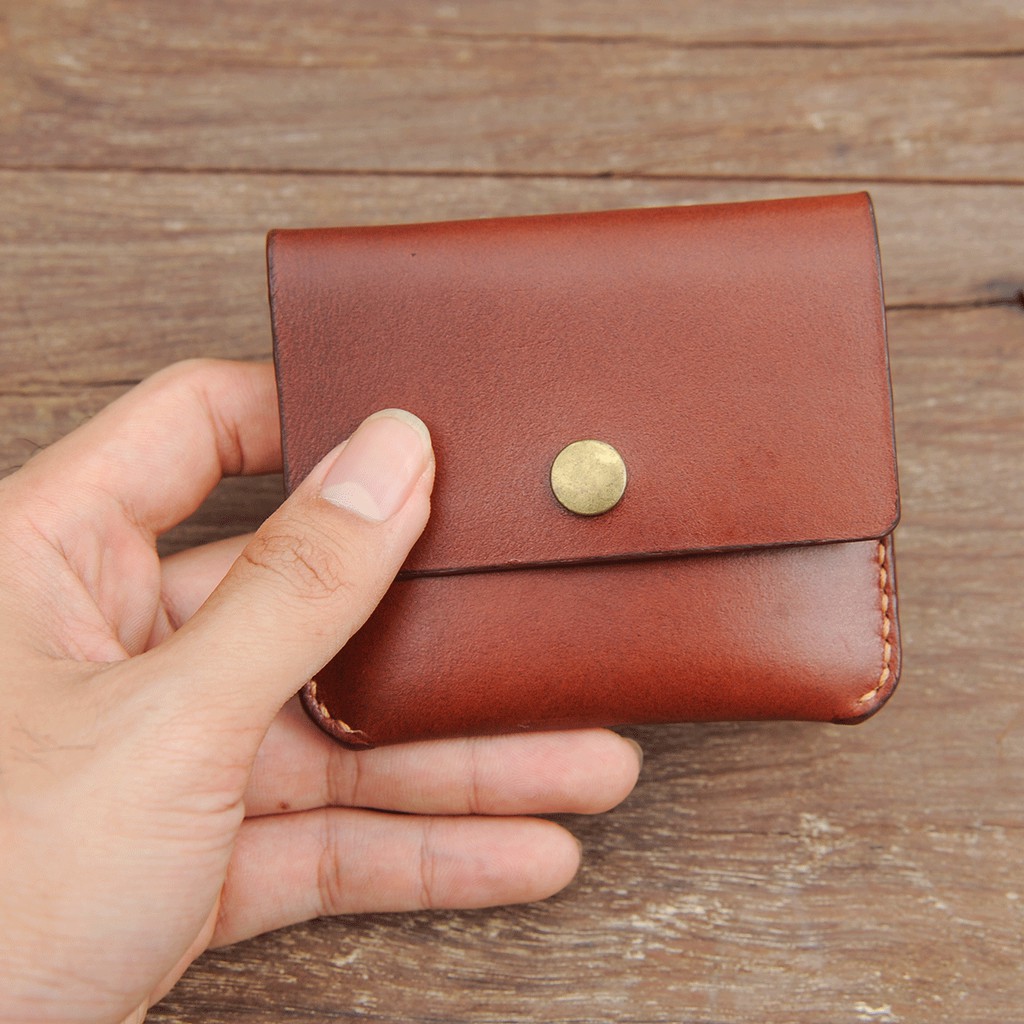 Ví da đựng thẻ mini có cúc bấm - Da bò nhập khẩu - Đồ da Handmade VI629