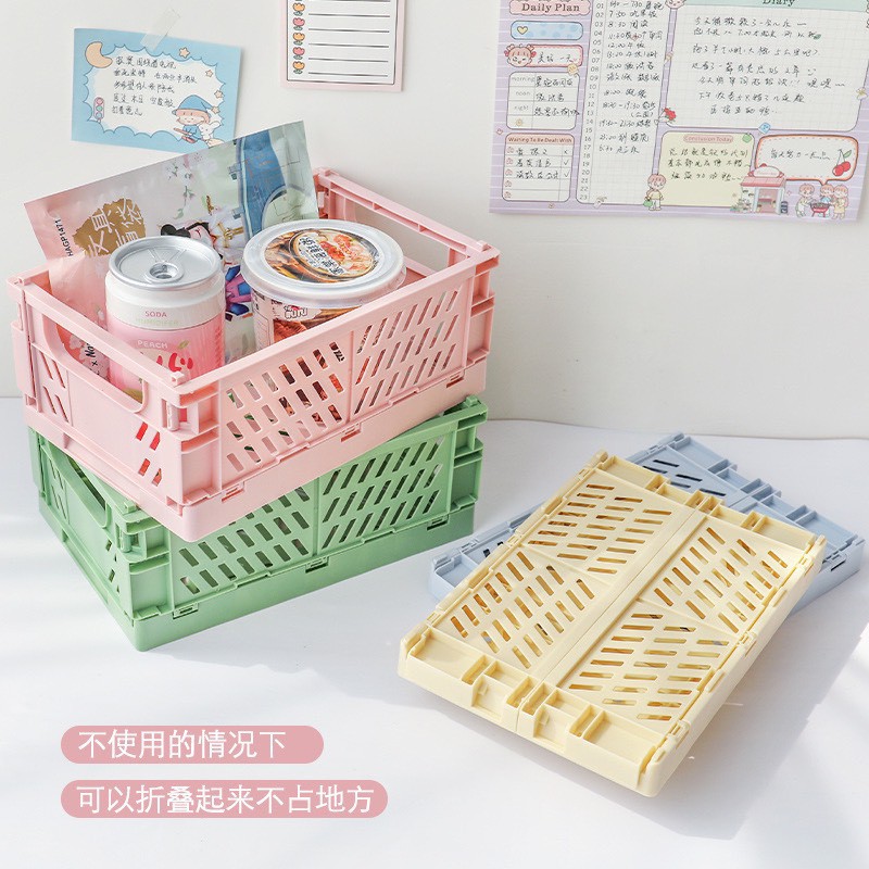 Rổ Nhựa Mini Gấp Gọn Để Bàn Xinh Xắn, Đựng Sticker, Washi Để Bàn Trang Trí, Giỏ Nhựa Mini, Khay Gấp Gọn