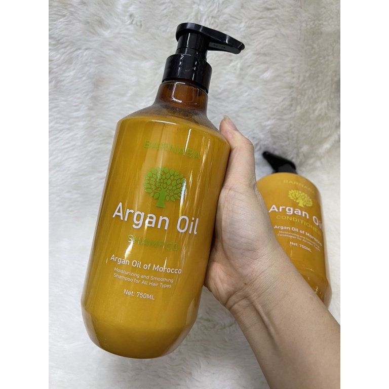 Cặp dầu gội dầu xả ngăn rụng tóc phục hổi hư tổn BARNABA Argan Oil 750ml x2 | Bộ dầu gội chống rụng