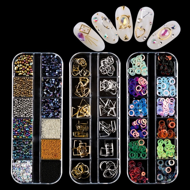 Sa Set Hạt Đá 3D Đính Móng Tay Nghệ Thuật Charms