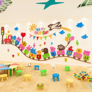 Tranh dán tường mica đoàn tàu mười hai con giáp trang trí phòng ngủ, trường mầm non, khu vui chơi cho bé