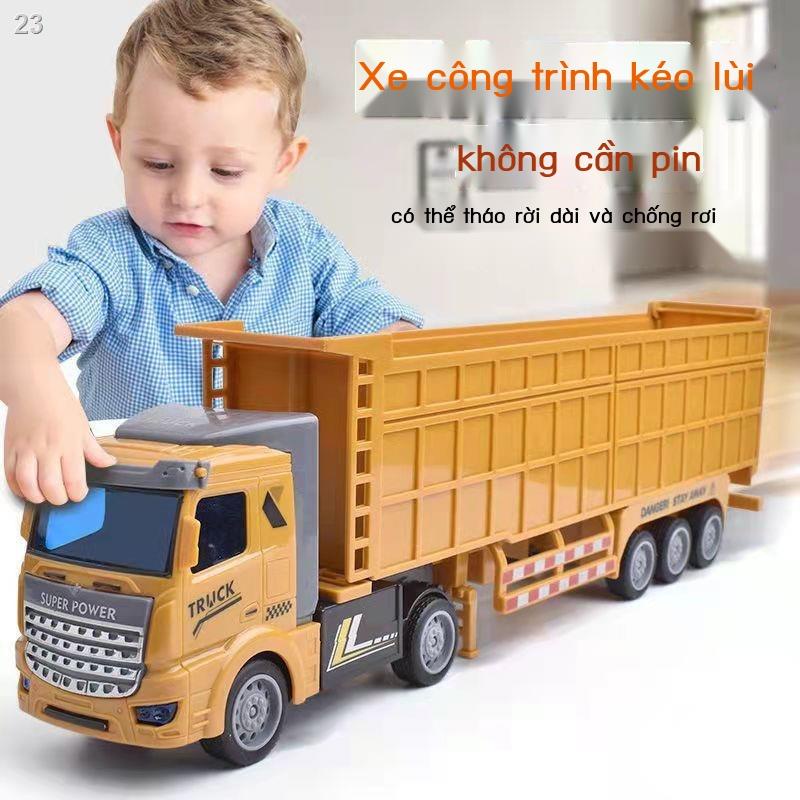 Đồ chơi trẻ em ô tô container xe tải lớn kỹ thuật vận chuyển rơ moóc chở nhiên liệu cậu bé mô hình