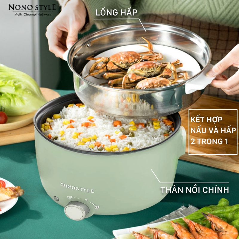 Nồi lẩu điện đa năng 1.3L - 3L màu xanh mint cao cấp dùng 2 - 4 người - Công suất 600W - 1000W nấu lẩu, mì, kho thịt