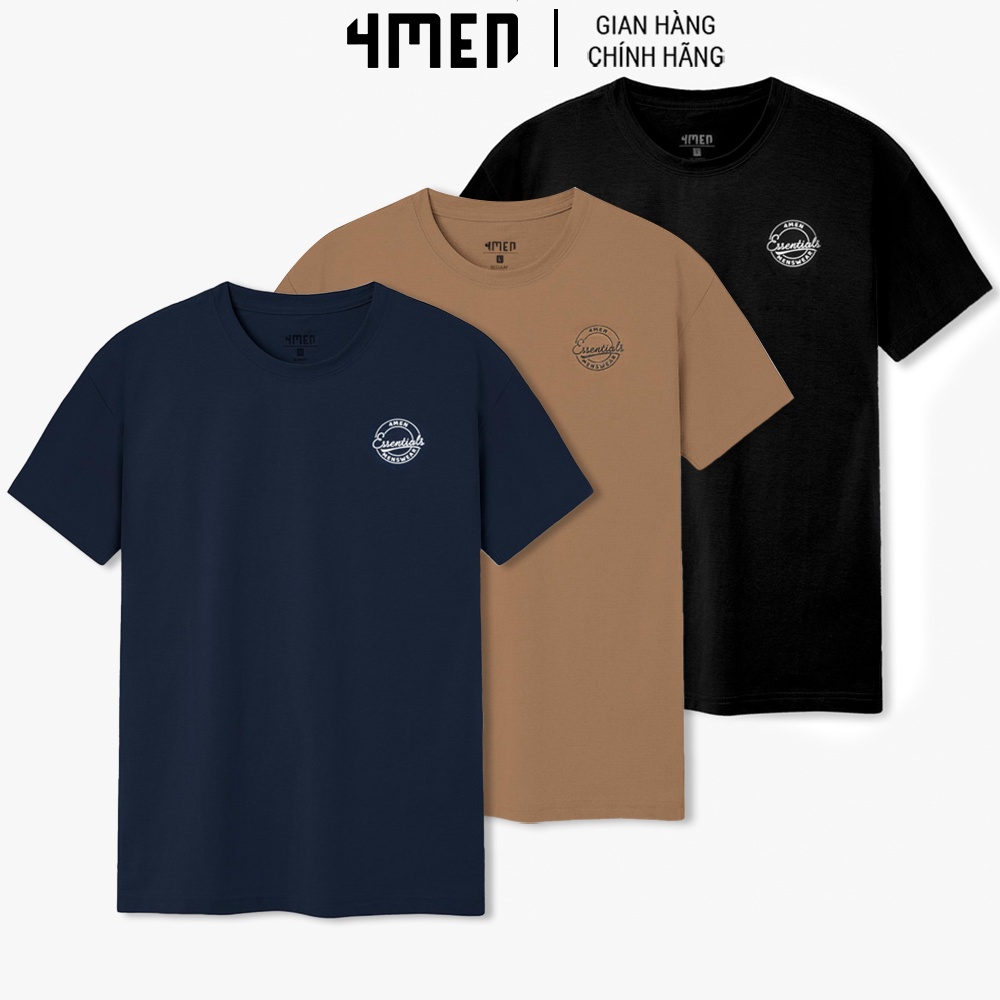 Áo Thun Nam 4MEN AT073 cổ tròn, tay ngắn, in chữ ngay ngực, dáng suông thoải mái, nhiều màu dễ phối đồ