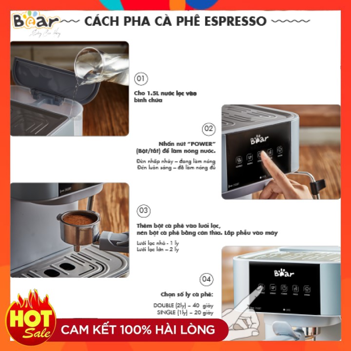 Máy Pha Cafe Bear CF-B15V1, Pha Cafe, Espresso, Đánh Bọt Sữa, Máy Pha Cafe Tự Động, Bản Quốc Tế Bảo Hành 18 Tháng