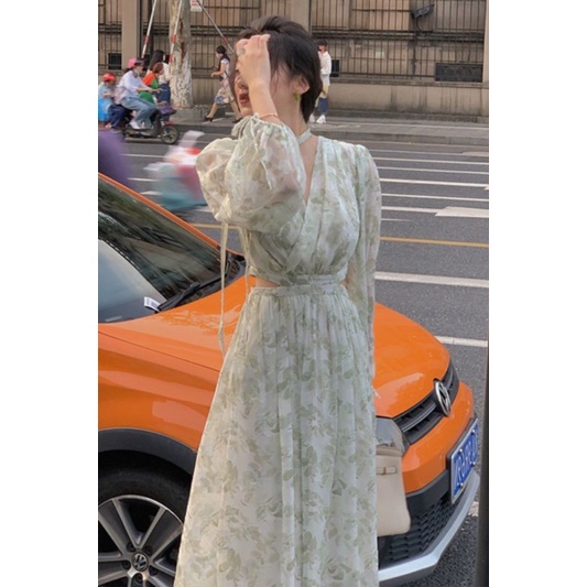 Váy nữ Baeshop voan tơ dáng dài thời trang