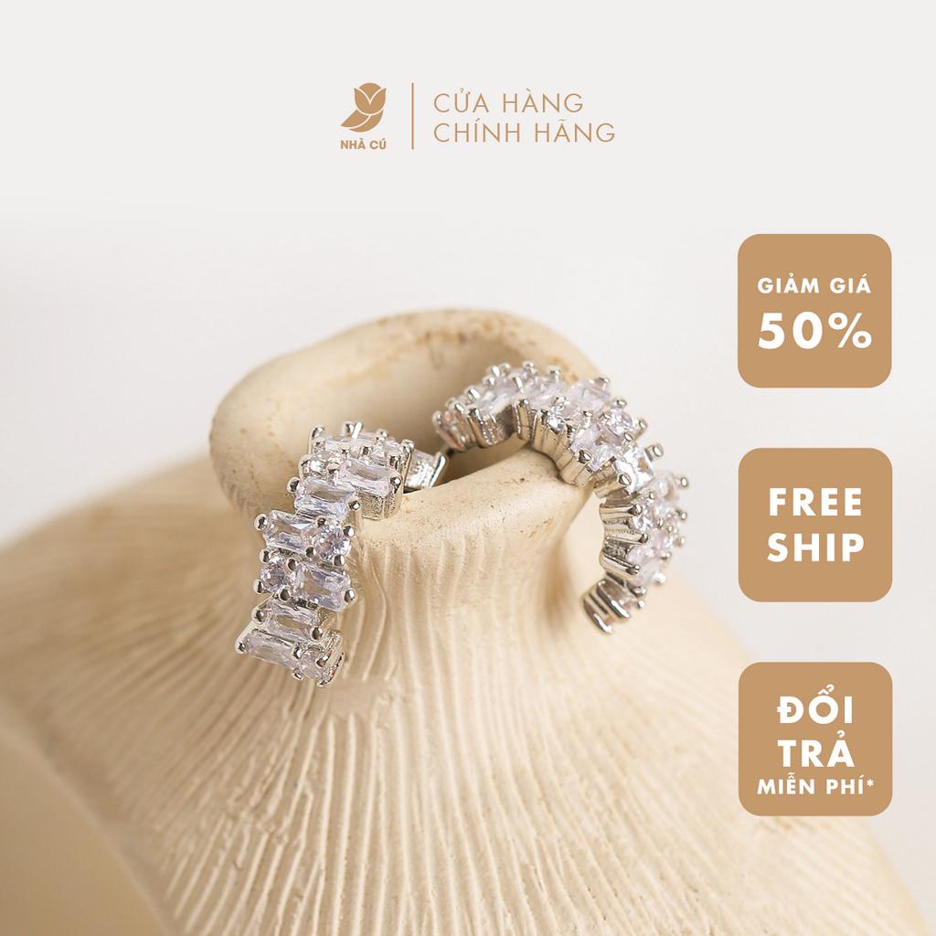 Bông Tai Nhà Cú Khoen Chữ C Đính Khối Đá Phong Cách Hàn Quốc 18325 S925 CZ