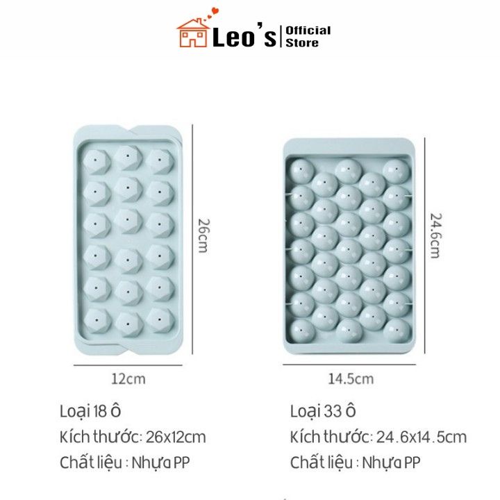 Khay làm đá tròn, Khuôn làm đá viên, làm thạch rau câu có nắp đậy thông minh Leo’s_Official