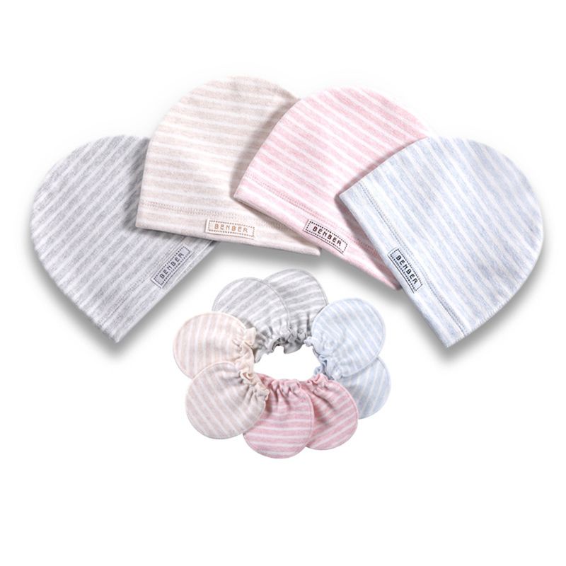 Bộ 8 Găng Tay Cotton Họa Tiết Kẻ Sọc Đơn Giản Dành Cho Bé Sơ Sinh