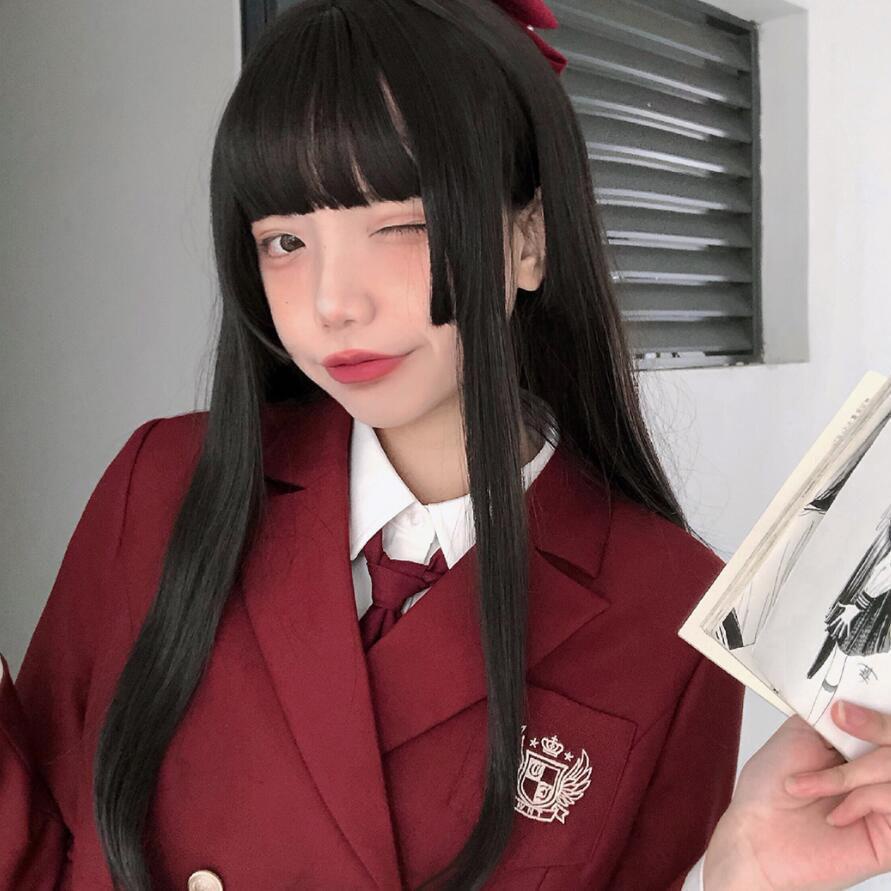 Tóc Giả Dài Thẳng Mềm Mại Màu Đen Phong Cách Lolita Nhật Bản Cho Nữ