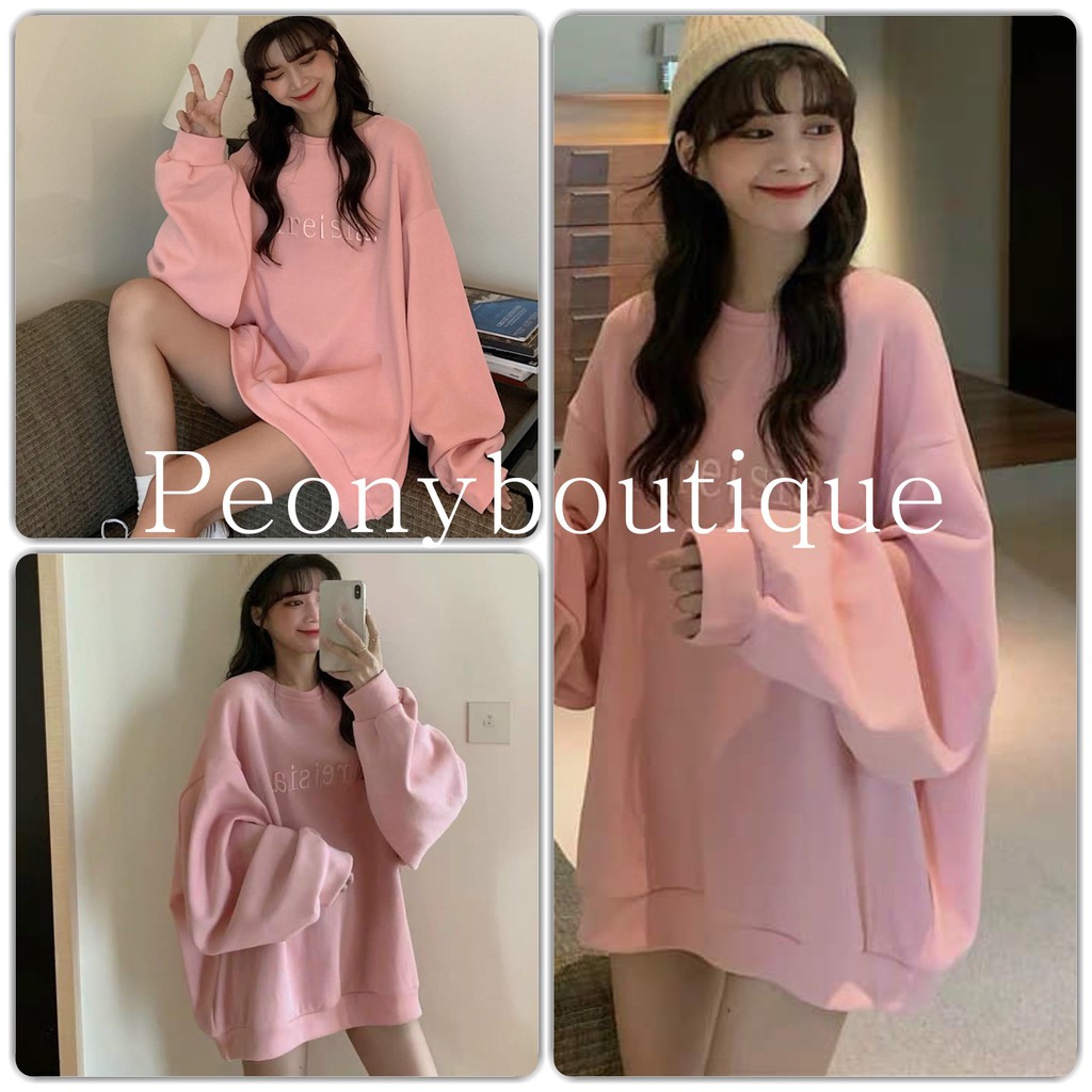 Áo Nỉ Da Cá ARIESIA Pastel 🌸 Áo nỉ chui nữ cổ tròn nữ form rộng màu HỒNG tay bồng Ulzzang SIÊU HOT 🌸