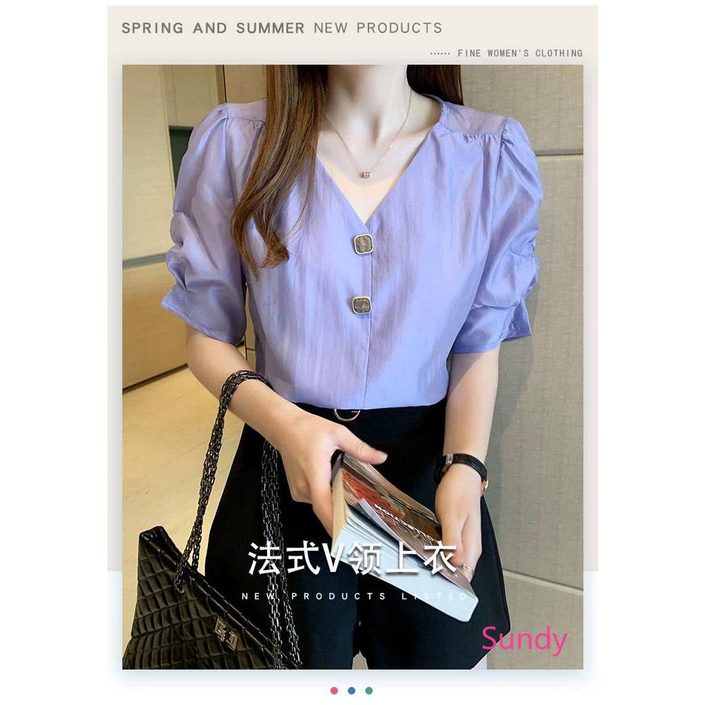 Áo cổ V tay phồng thời trang phương tây cho nữ