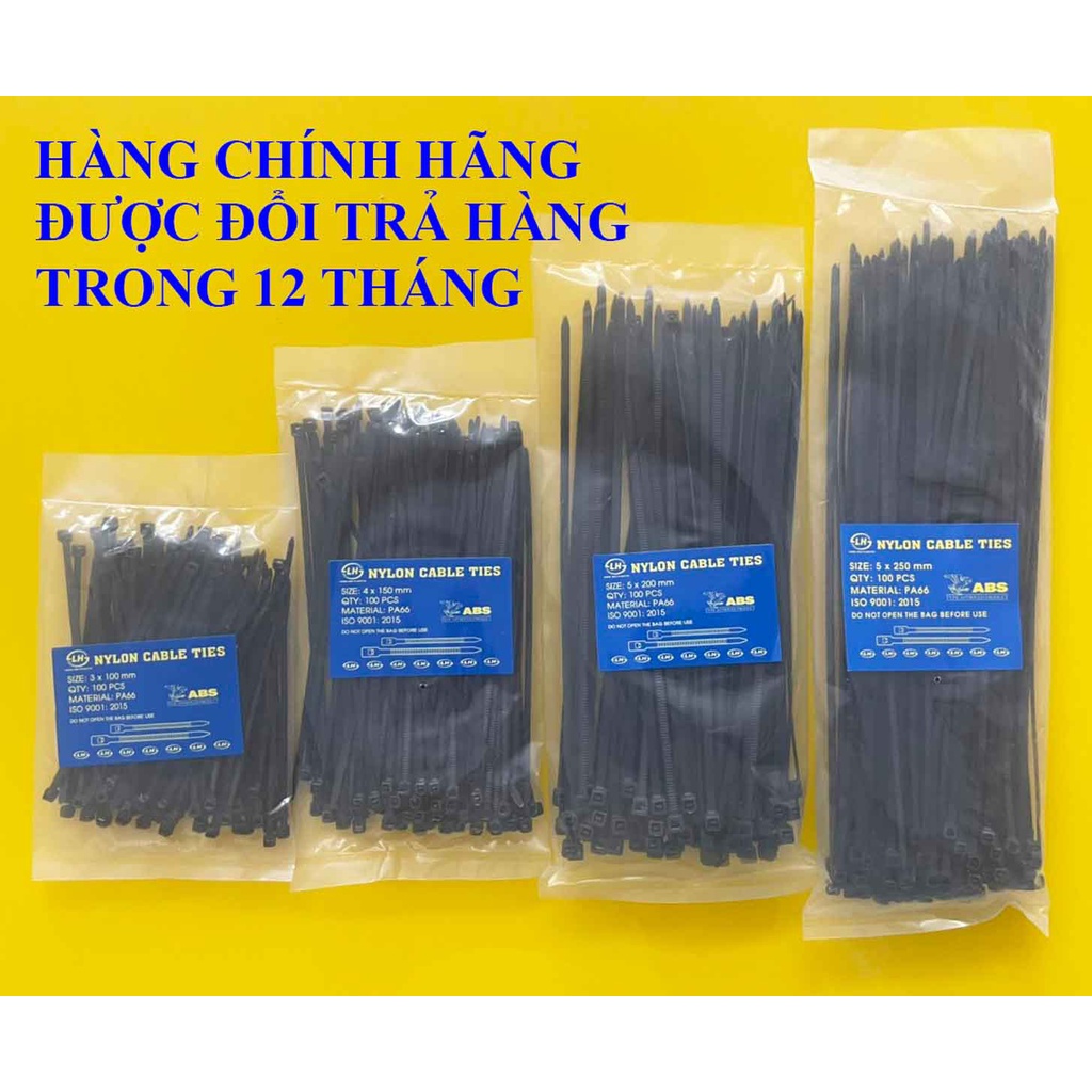 Dây rút nhựa, dây thít nhựa màu đen (100 sợi/bịch)