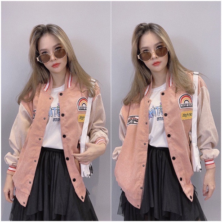 Áo bomber chất nhung jacket thể thao đính cúc phong cách ulzzang