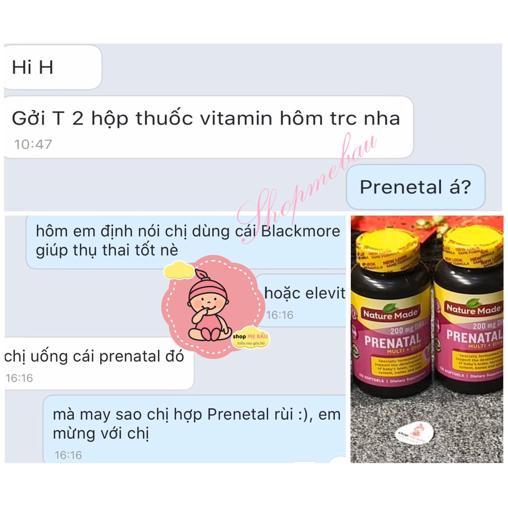 Vitamin bà bầu Prenatal + DHA 200mg Nature Made Mỹ