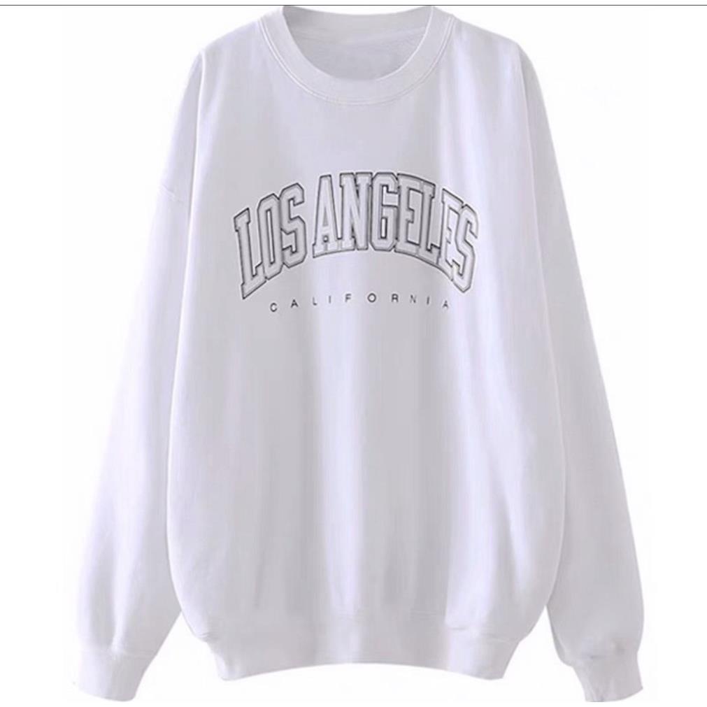 [ Quà tặng kẹo]Áo Sweater Trơn Dáng Rộng Tay Bồng Losangeles - Áo khoác nỉ xuông dài tay oversize màu trắng basic | BigBuy360 - bigbuy360.vn
