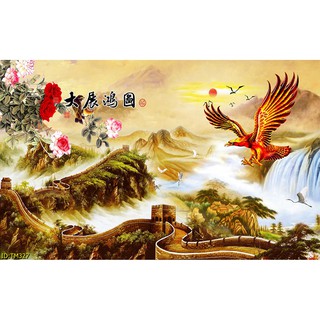 Tranh dán tường Tranh thủy mặc - núi non hùng vĩ (nhiều mẫu),Tranh dán tường 3d hiện đại (tích hợp sẵn keo)