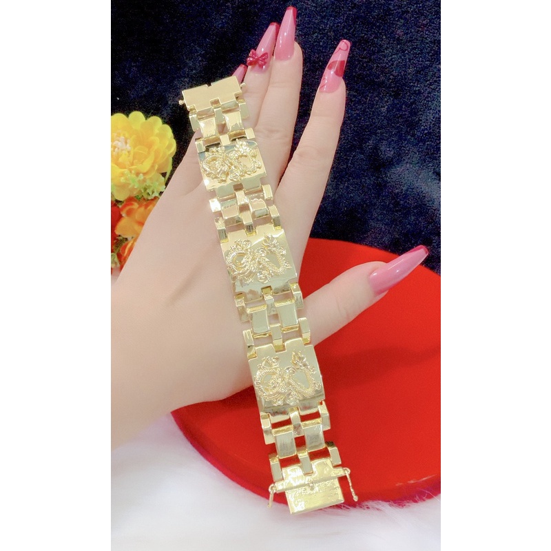 Lắc tay nam chạm rồng mạ vàng 18k Rồng Đứng 130R0020322 24k loại xịn