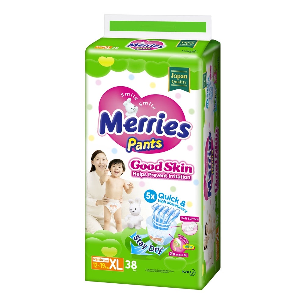 Tã Quần Merries GoodSkin Cỡ XL Cho Trẻ Từ 12-19kg 38 Miếng