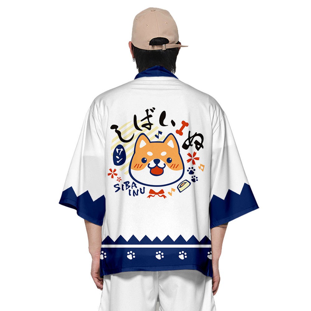 Anime Ngoại vi Nhật Bản Kimono Haori Akita Shiba Inu GỌI Trang phục trí Nội thất cho Nam và Nữ Cặp đôi Bình thường [