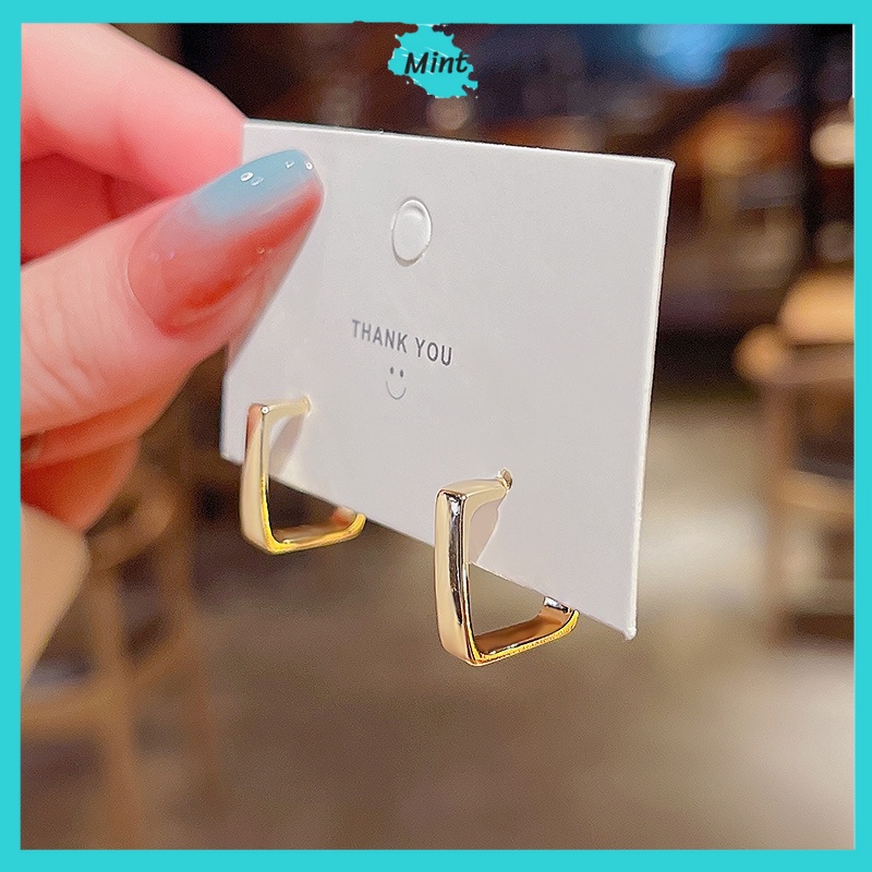 Bông Tai Nữ ❤️FREESHIP❤️ Bông Tai Kim Loại Mạ Bạc Kiểu Vuông Sang Chảnh Đơn Giản,Khuyên Xỏ Bạc 925