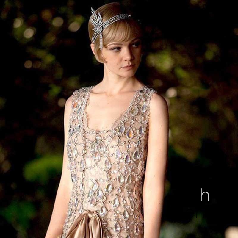 YADORNOS Băng đô đường kính 13.5cm gắn hình lá cây đính tua rua và ngọc trai phỏng theo phim The Great Gatsby dành cho bạn nữ