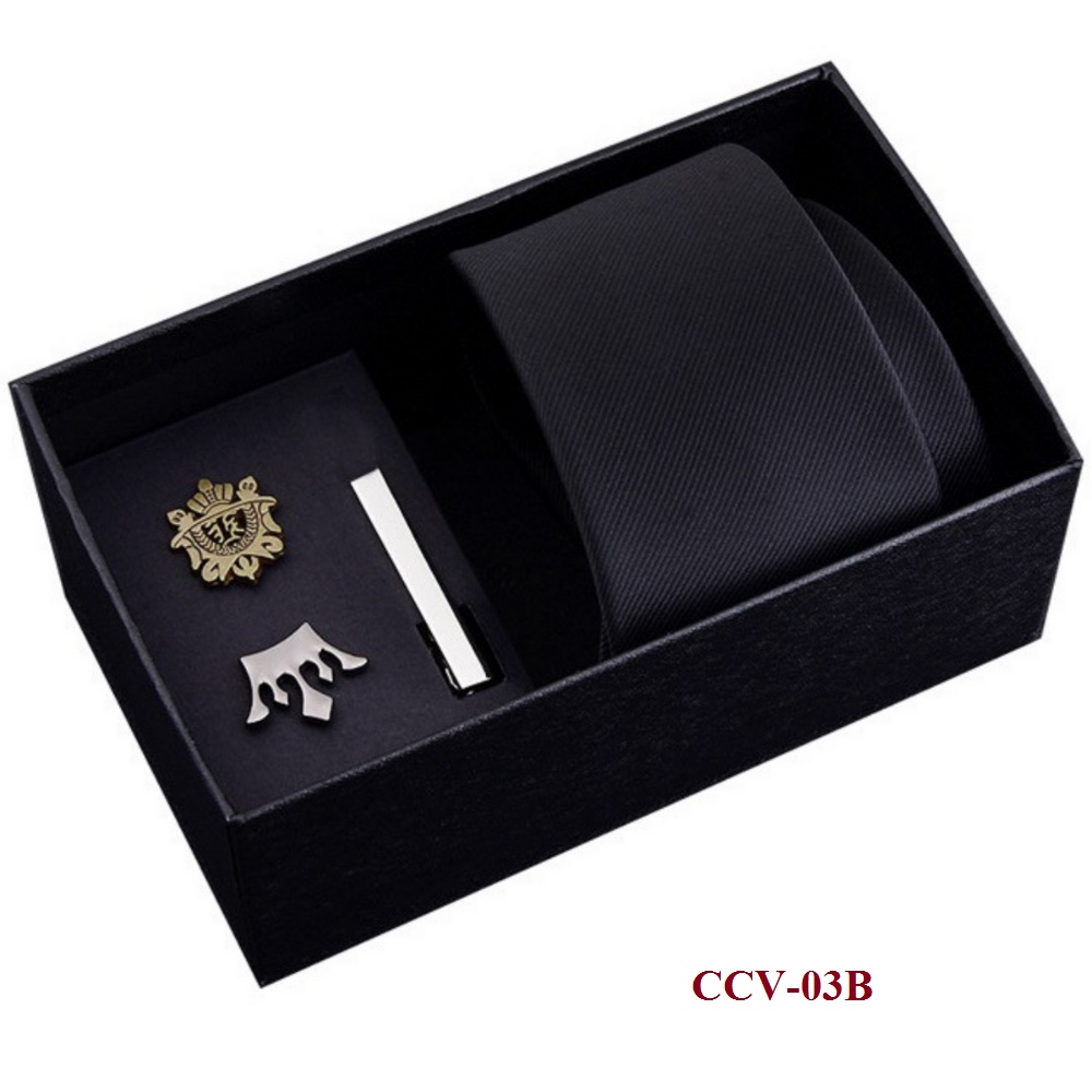 Bộ Cà vạt 6cm làm Quà tặng cho nam, gồm Cà vạt bản nhỏ, Kẹp cà vạt, Ghim cài áo thời trang Nam CCV-03